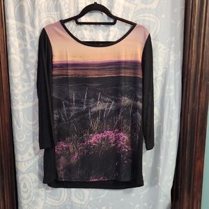 Scenic Print Black and Purple Women's Top